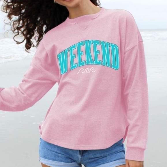 Simply Southern Tops - NWT Simply Southern Weekend Boxy Pullover Sweatshirt Rosy Pink